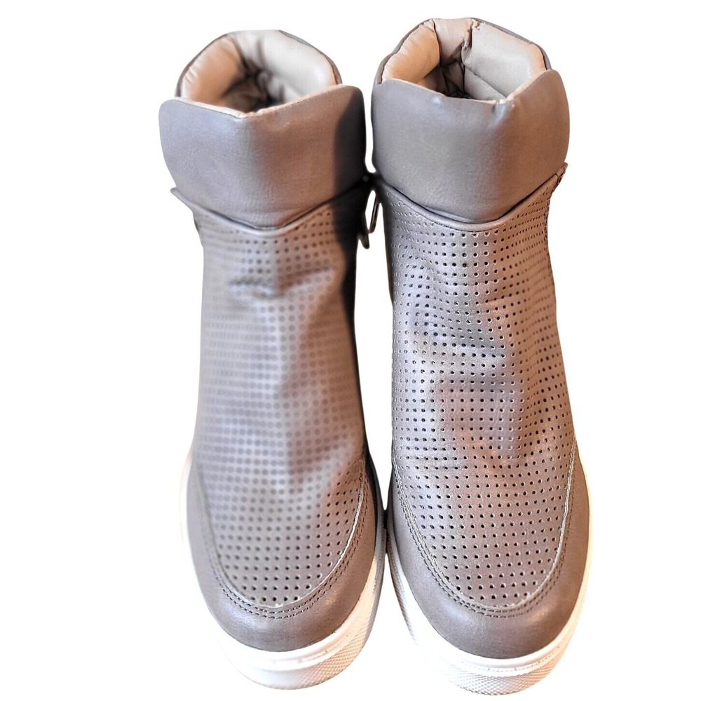 Steve Madden Linqsp Taupe Hidden Wedge Sneakers sz 8 Perforated Fashion High Top - Picture 7 of 16